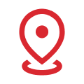 A red map marker icon with a circular center.