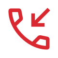 Red phone receiver icon with an arrow indicating call transfer or forwarding.