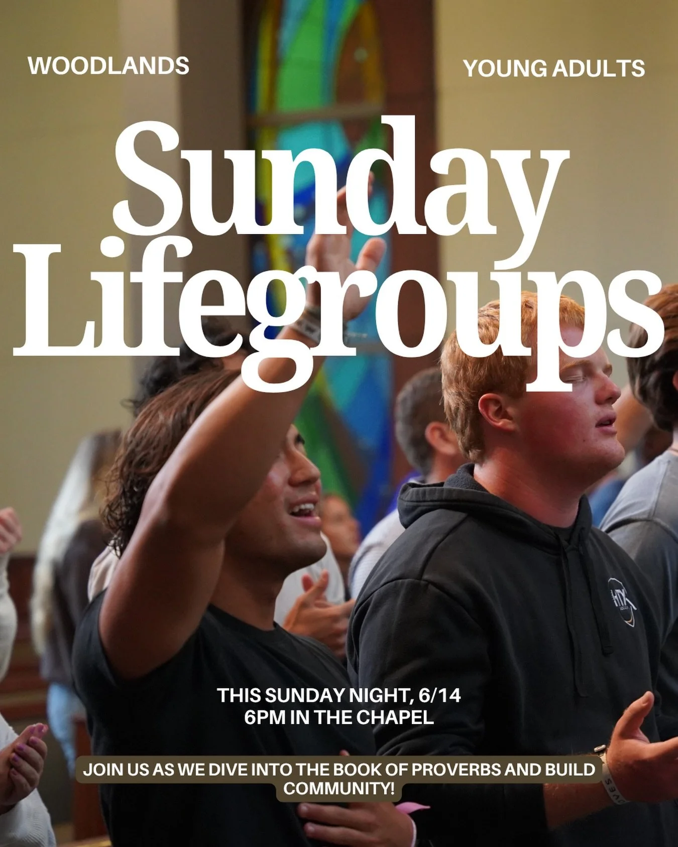 Hey YA! We can&rsquo;t wait to see you this Sunday in the Chapel for lifegroups! 

Bring a friend and get ready to continue in the book of Proverbs. See you there!!