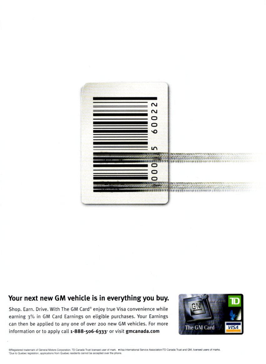 Tire tracks in product UPC code conveys purchases ultimately earn cars