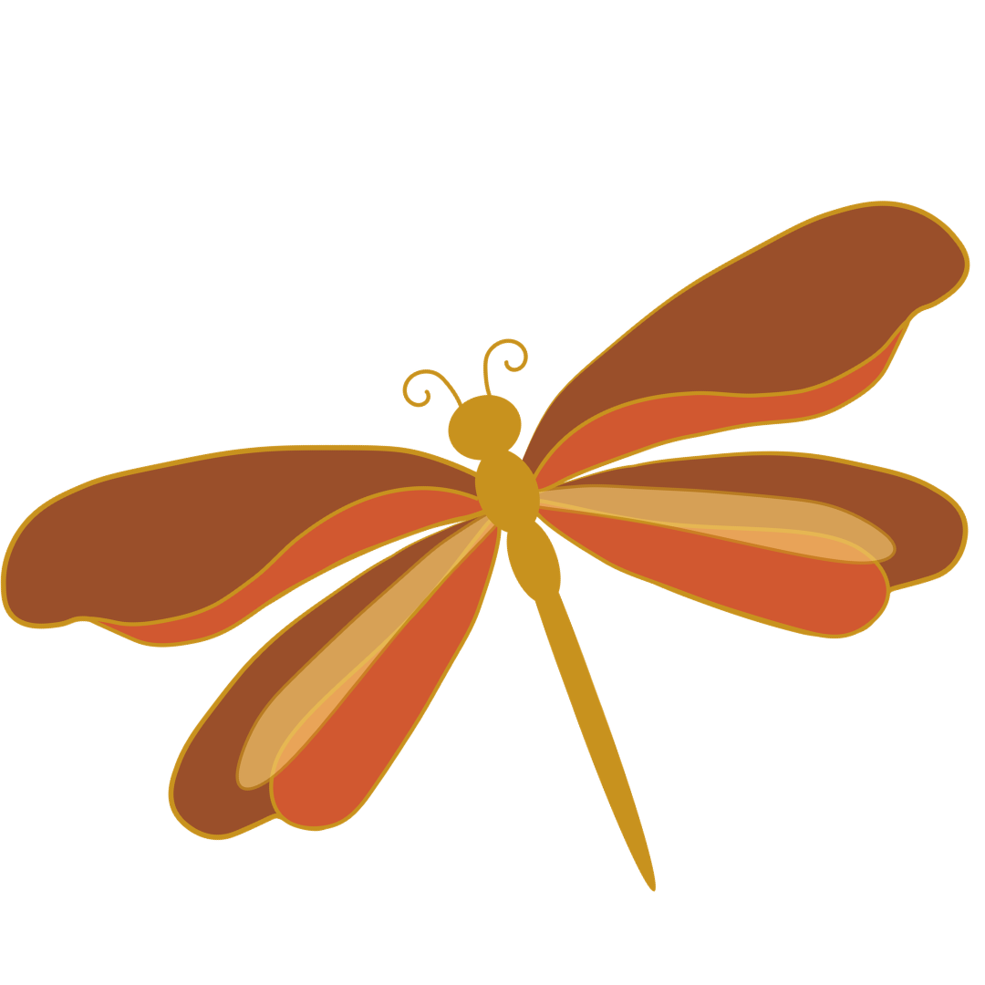 A digitally illustrated dragonfly with brown and orange wings.