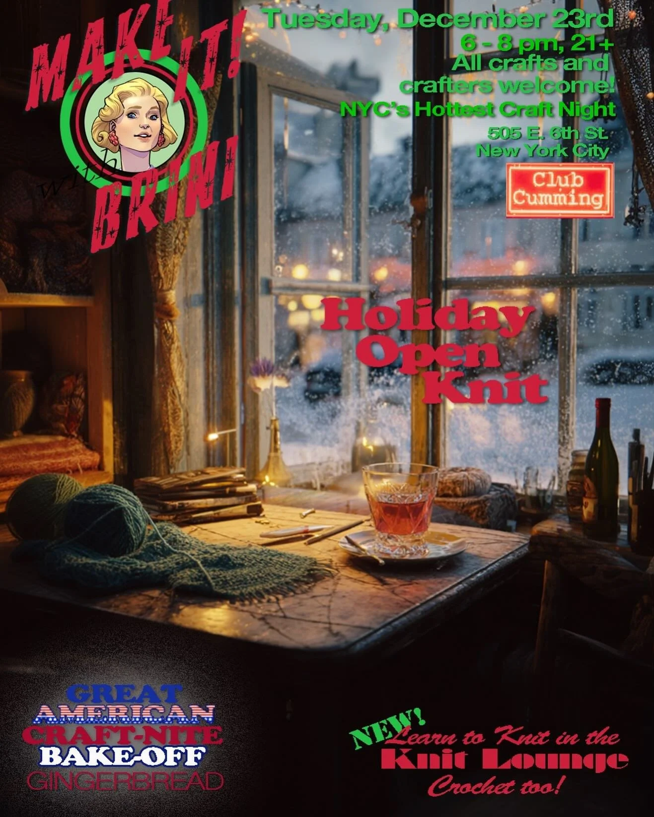 We&rsquo;re having an open knit this Tuesday. Come spend your Christmas Eve Eve with us. 🎄#crafts #miwb #tuesdayswithbrini #makeitwithbrini @clubcumming @alancummingreally