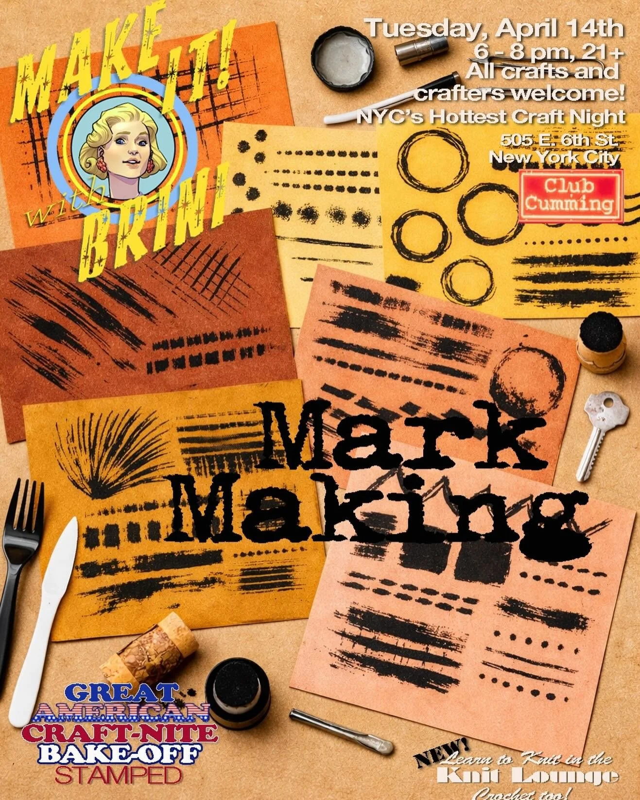 This week we&rsquo;re making our mark&hellip; this mark-making workshop is in preparation for a collage night with the marked paper next week! Join us and make your mark&hellip; #crafts #miwb #tuesdayswithbrini #makeitwithbrini @clubcumming @alancumm