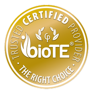 BioTE Certified Provider logo with gold and white colors, indicating trusted provider status and quality.