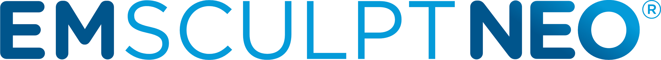 Close-up of the logo for EMSCULPT NEO, a cosmetic treatment brand, with text in bold blue and white.