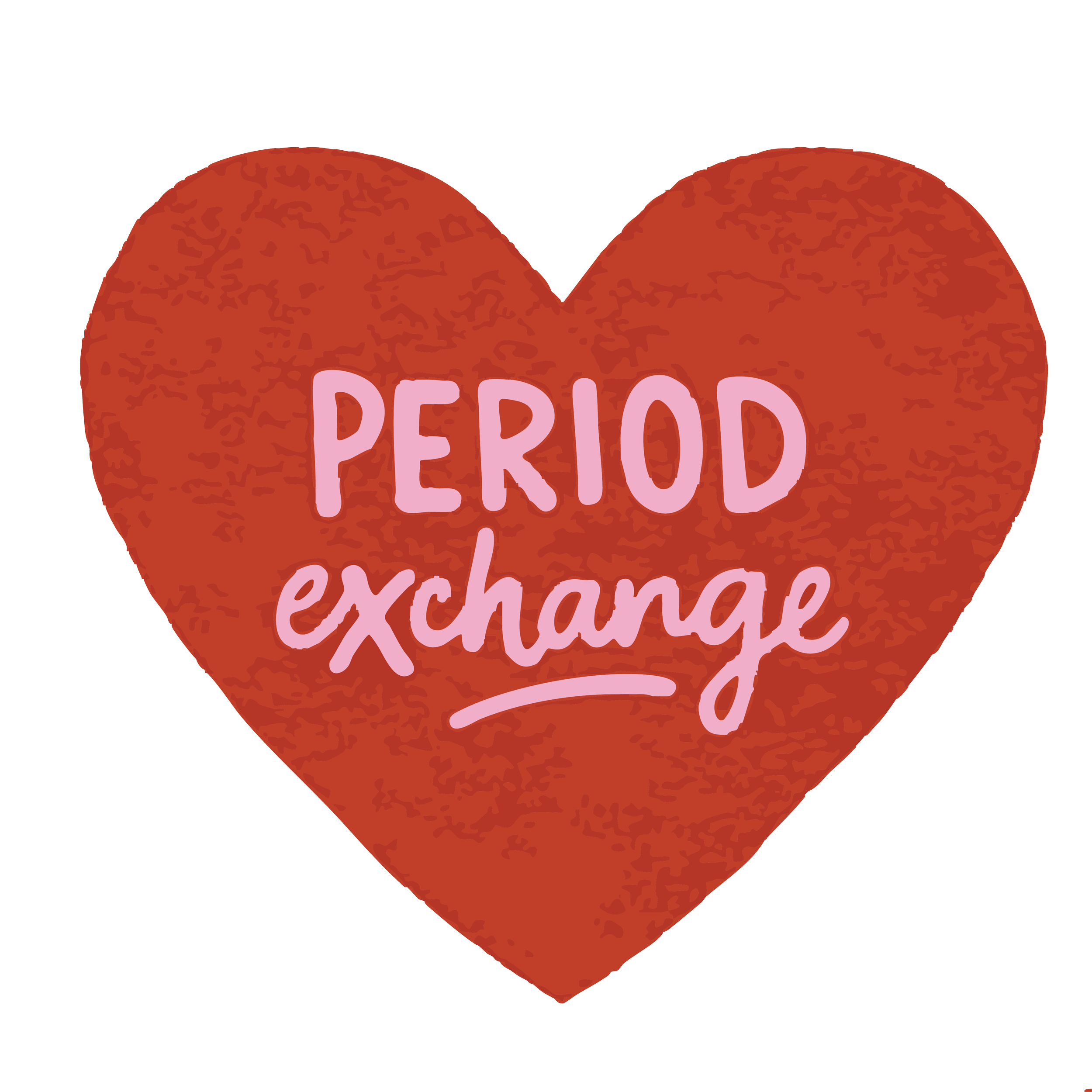 A red heart with the words 'Period exchange' written in pink, stylized text.
