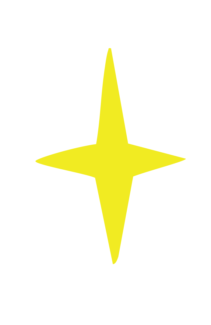 A yellow star-shaped symbol with four elongated points on a black background.