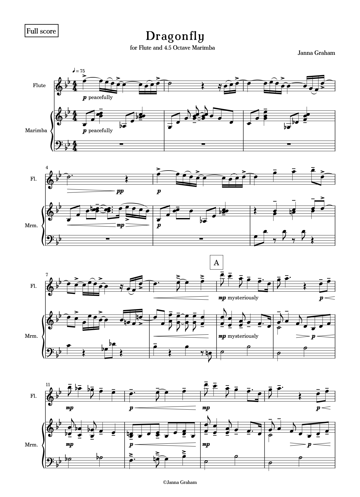 Dragonfly (for flute and 4.5 octave marimba)