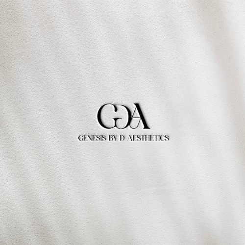Logo of Genesis by D Aesthetics on a textured white background.