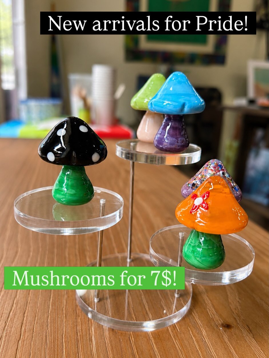 NEW ARRIVALS FOR PRIDE!  Whimsical mushrooms, little charms, rainbow necklaces, ceramic trinket dishes, and other little things to bring joy and show pride