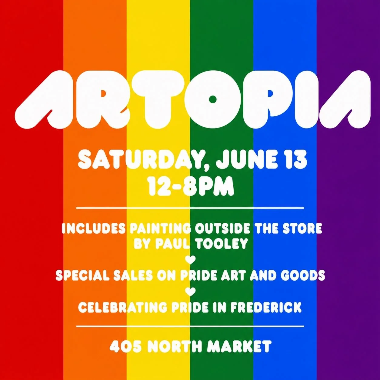 To celebrate #Pride and #Artopia we will have local artist @paul.tooley painting outside the store and special deals on our new Pride products inside!  Come join us as we open early (10am!)