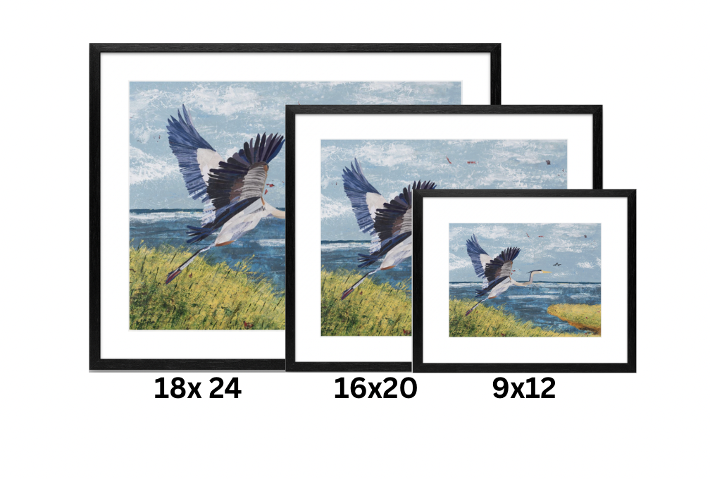 By the Sea in black wood frame with matting, showing dimensions at 18x24, 16x20, and 9x12