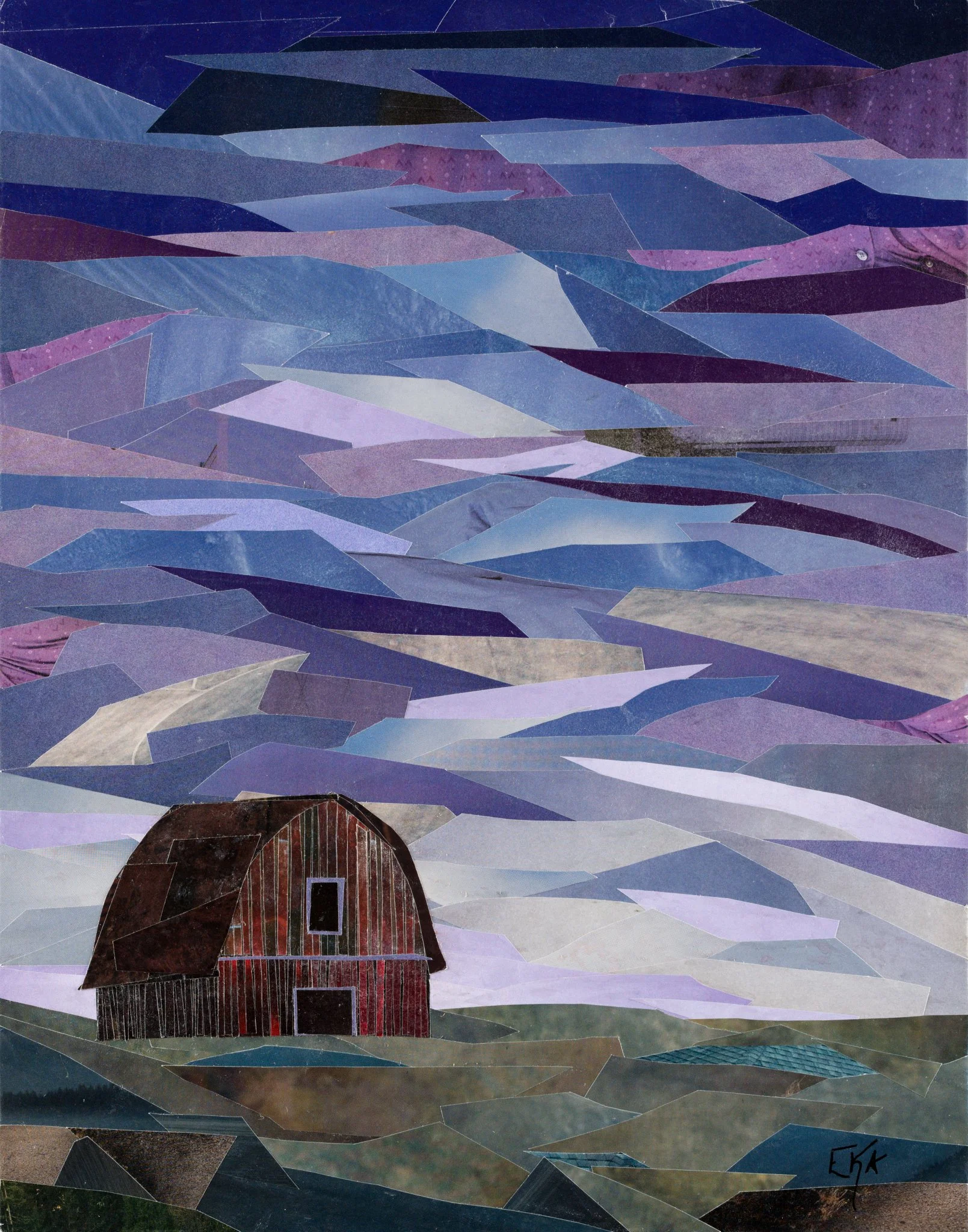 On the Plains #2, repurposed paper collage and cold wax on panel, 14x11