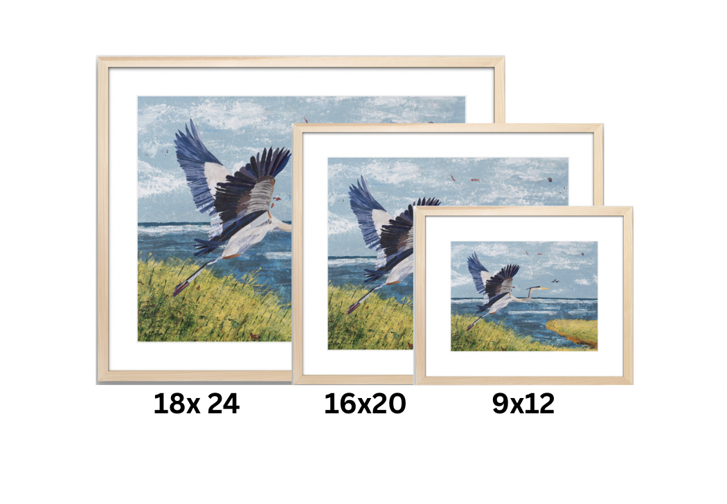 By the Sea in natural wood frame with matting, showing dimensions at 18x24, 16x20, and 9x12