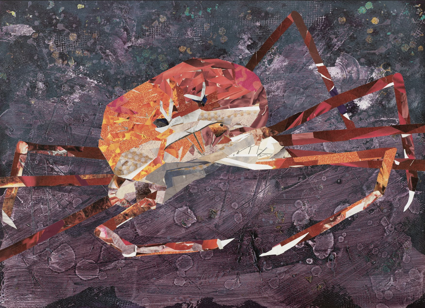 In the Deep, repurposed paper collage and acrylic on paper, 18x24