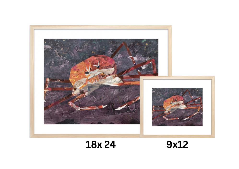 In the Deep print in natural wood frame with mat, showing overall dimensions for print sizes 18x24 and 9x12