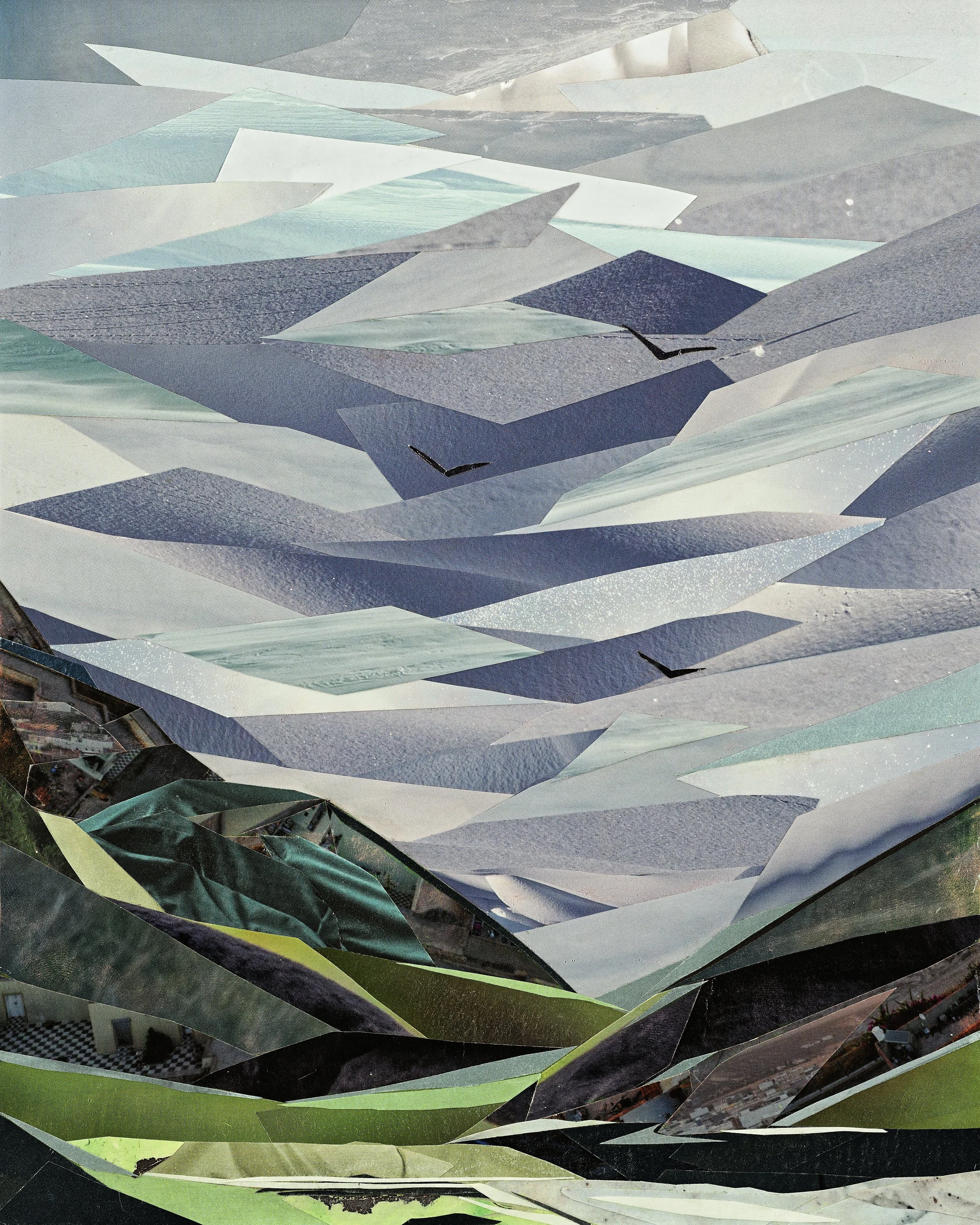 Into the Unknown, found paper on wood panel, 2026, 10x8