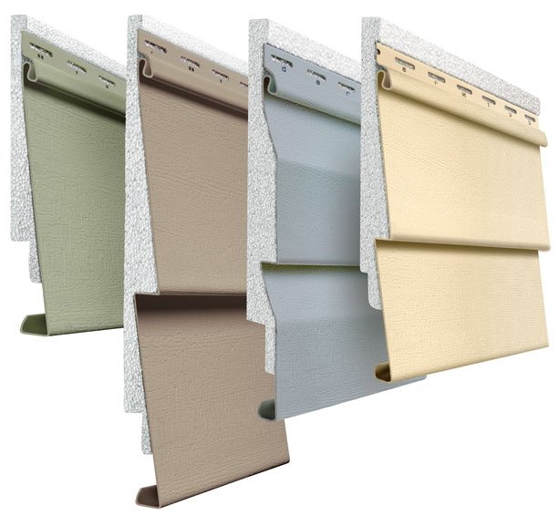 Four different colored outdoor roller shades or awnings mounted on wall brackets in an array.