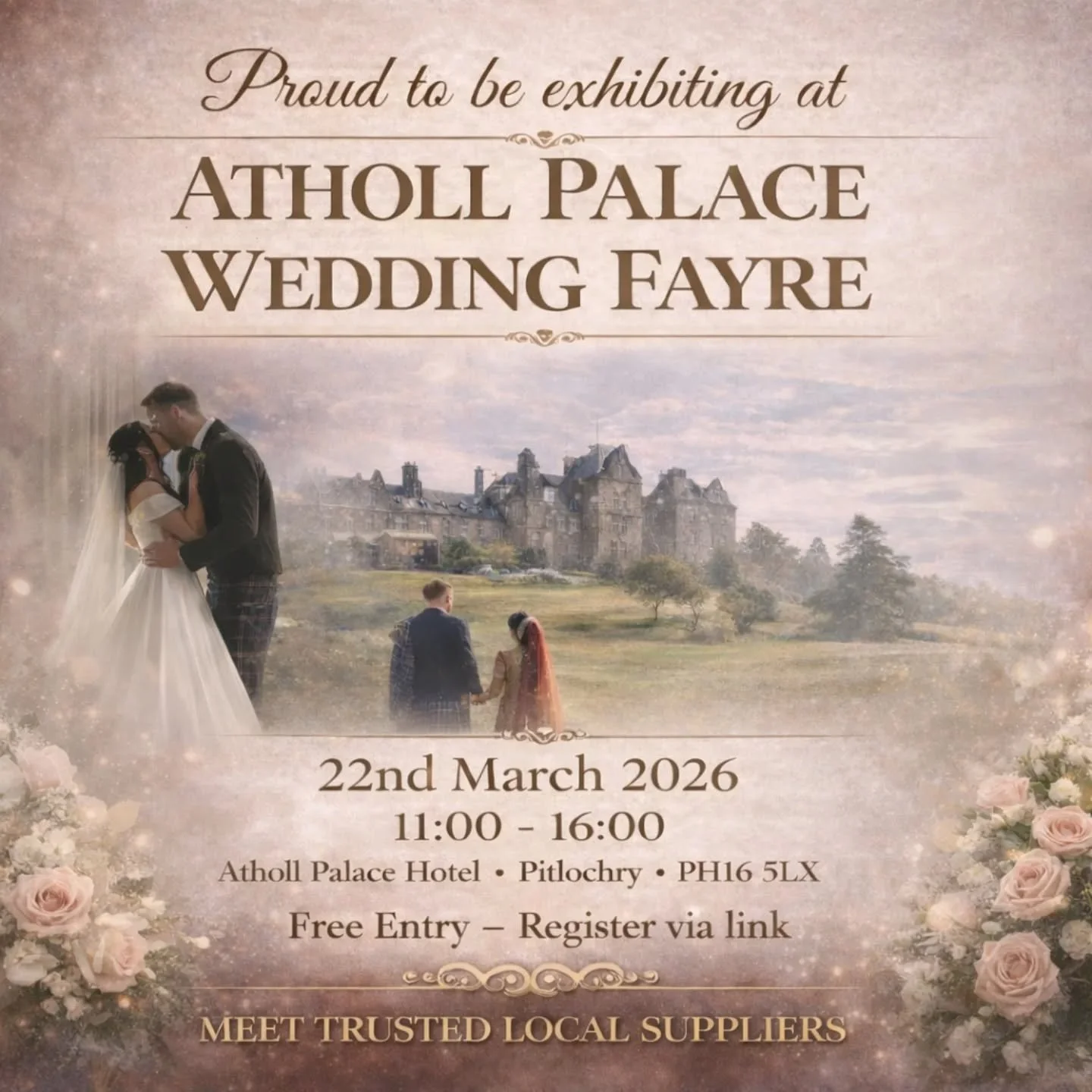 ✨️ This Sunday 22nd March ✨️ We'll be exhibiting at @athollpalacehotel wedding fayre at 2.30pm - join us for a little taster of what we offer, we'd love to discuss all the details about your event and answer all your questions! 🥰

There will be lots