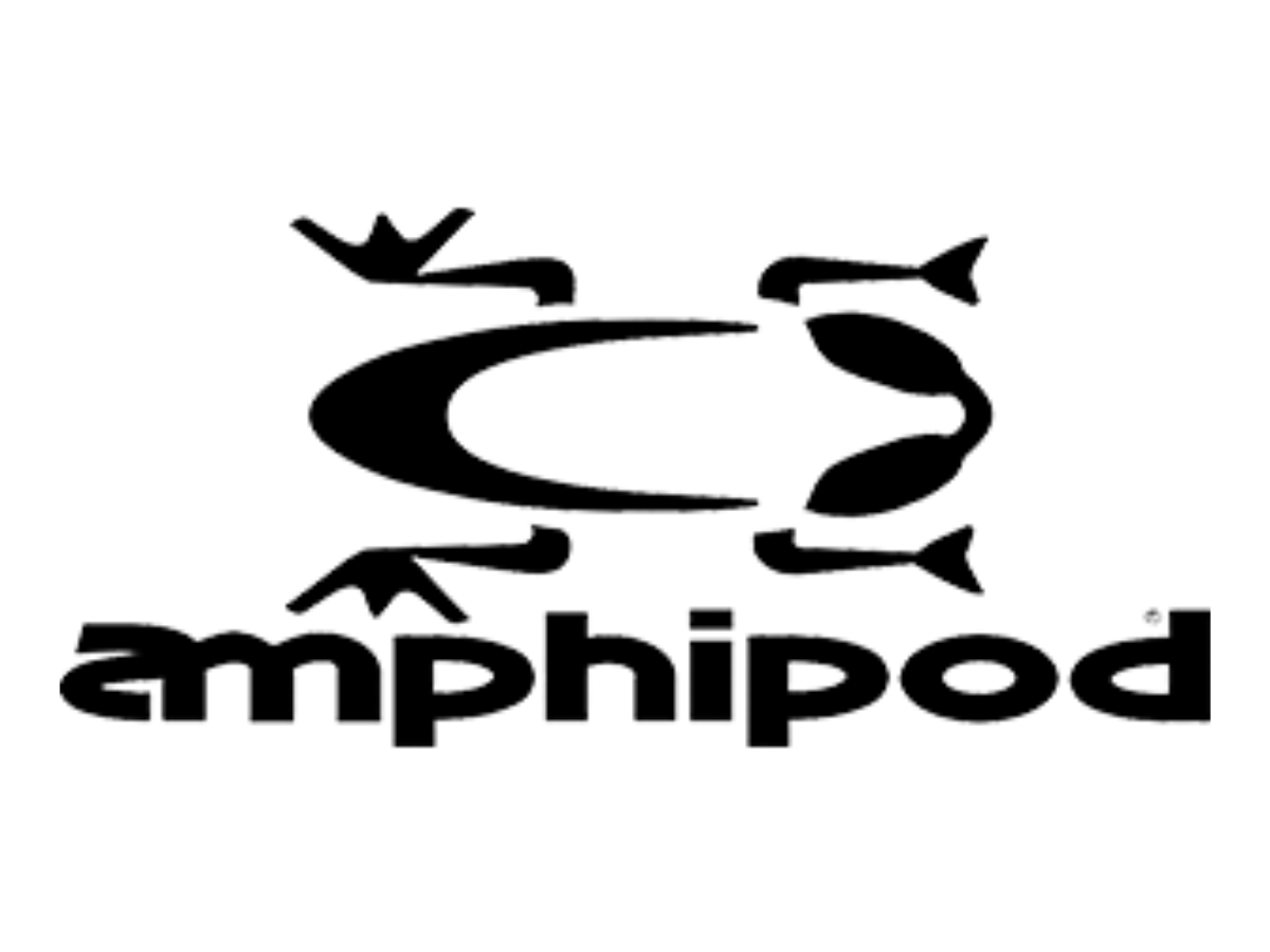 Black silhouette of a frog above the word 'amphipod' on a white background.