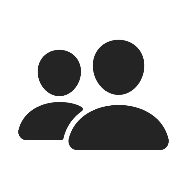Icon of two people, one larger and one smaller, representing a user or group.