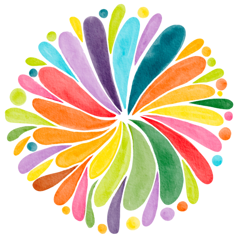 Illustration de feu d'artifice coloré avec des traits et des cercles de différentes couleurs.