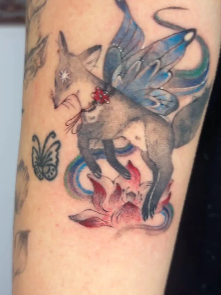 A lovely custom cover-up inspired by the Kumiho myth from Alexander Chee&rsquo;s book &ldquo;Edinburgh&rdquo; with a Korean minhwa spin. 

Bookings are open for NYC, link in bio. DM for any inquiries. 

#tattoo #tattoos #nyctattoo #artistsoninstagram