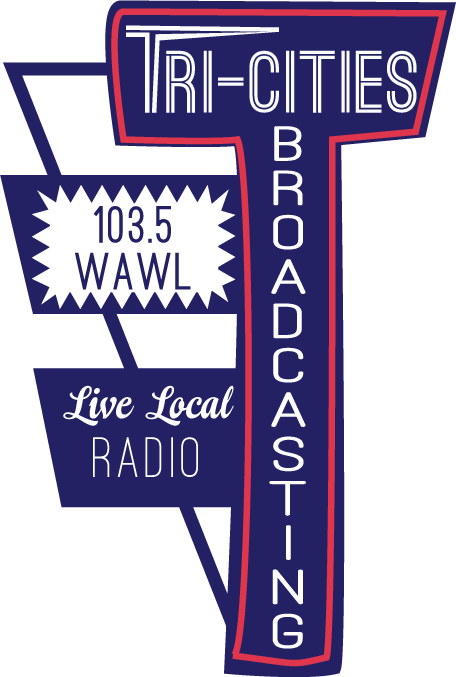 Logo for TRI-CITIES BROADCASTING, 103.5 WAWL, a live local radio station.