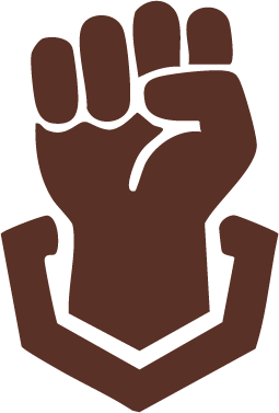 A raised fist in dark brown color.