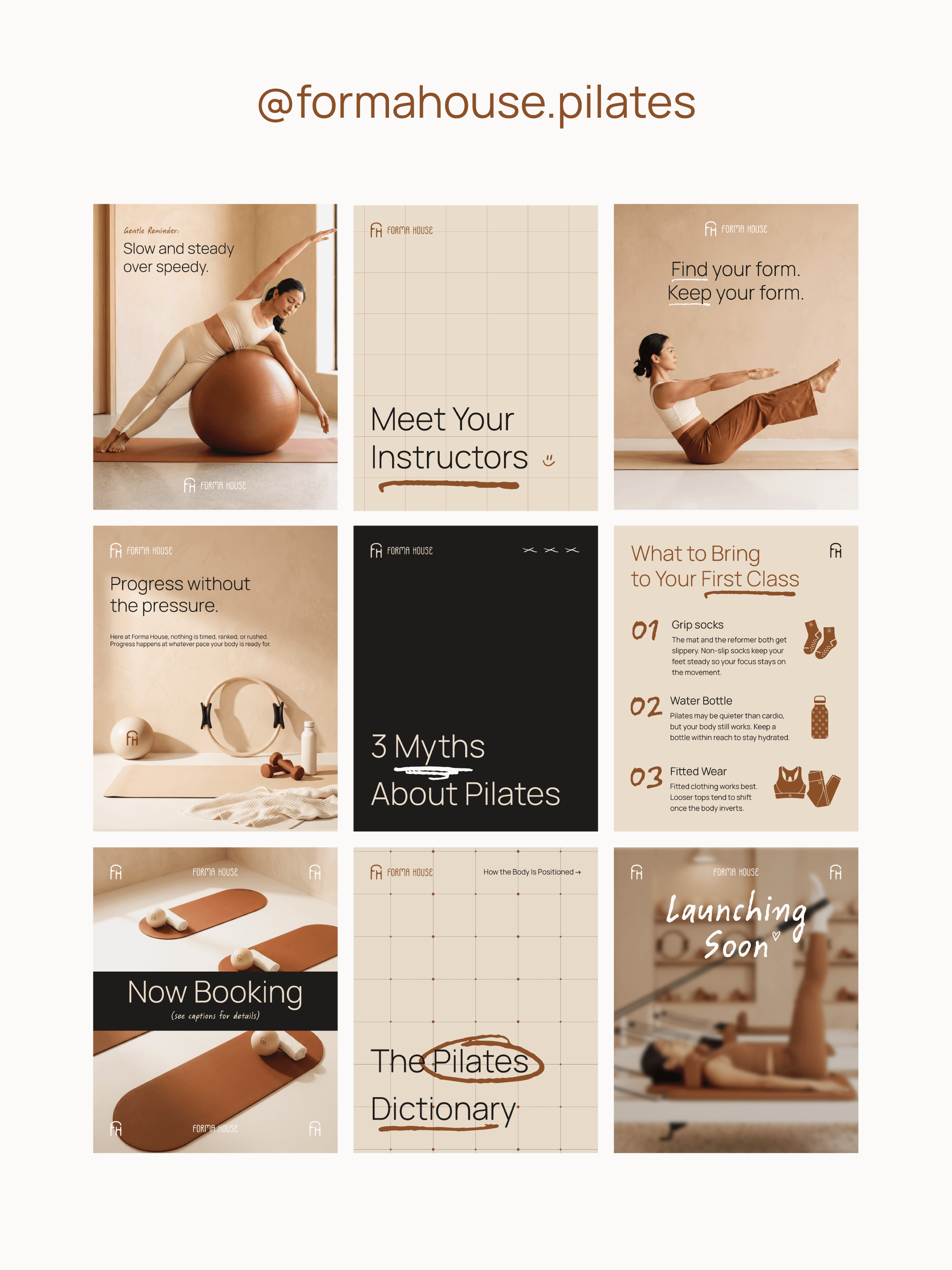 A collage of various images featuring Forma House, the up-and-coming, first-ever Pilates studio in Rodriguez, Rizal, Philippines