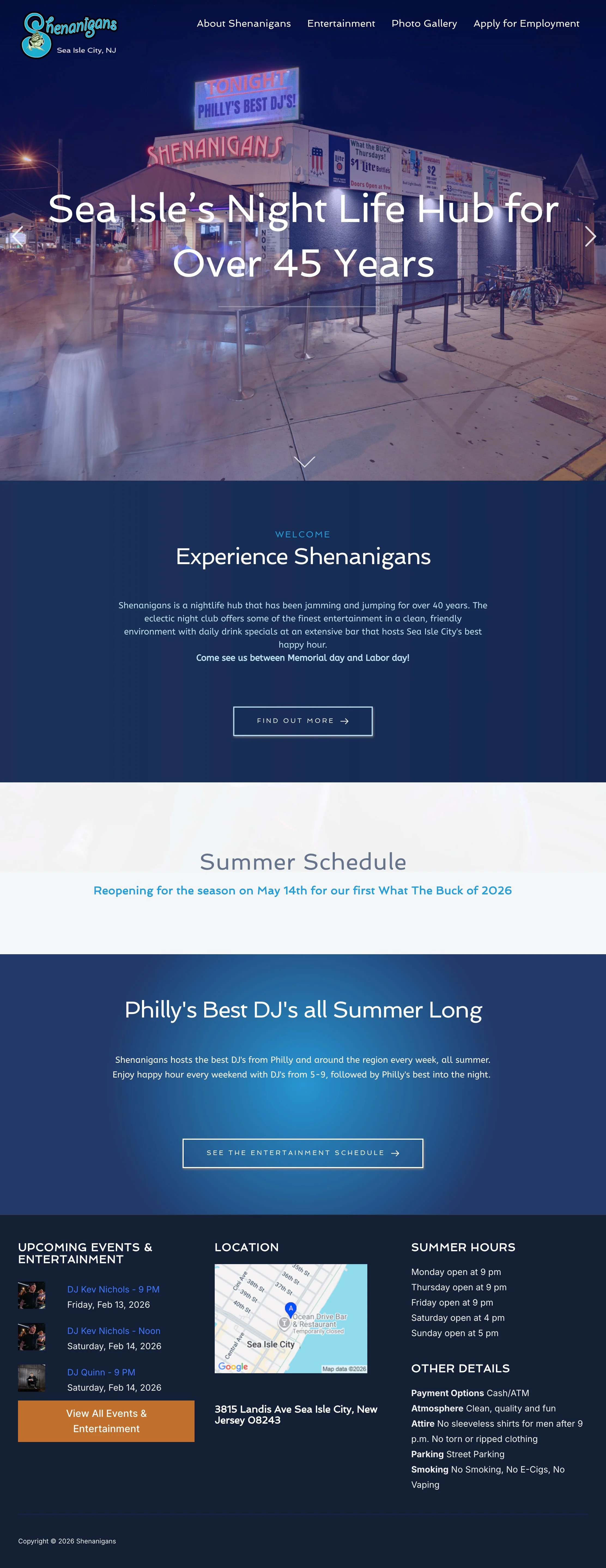  Shenanigans Night Club - Sea Isle City NJ  Word Press Website Implementation and Management 2012-Present  Shenanigans-SeaIsle.com 