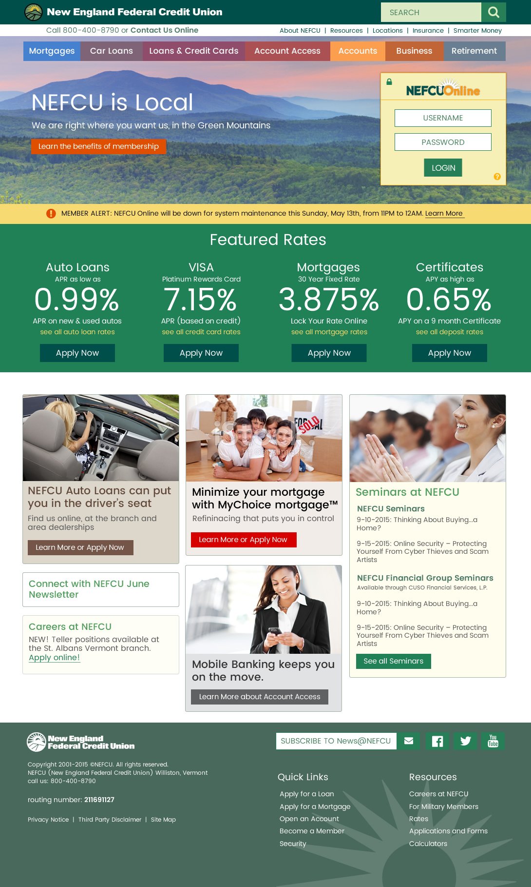  New England Federal Credit Union  Past Homepage Redesign 2015
