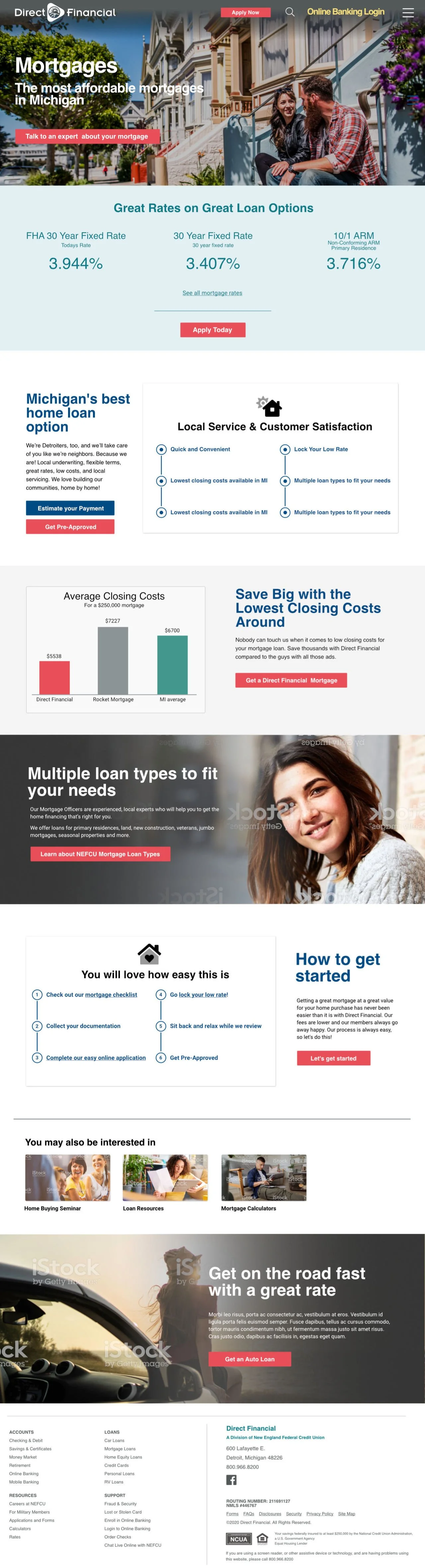  Direct Financial  Homepage Design with re-used New England Federal Credit Union Style Systems 2021