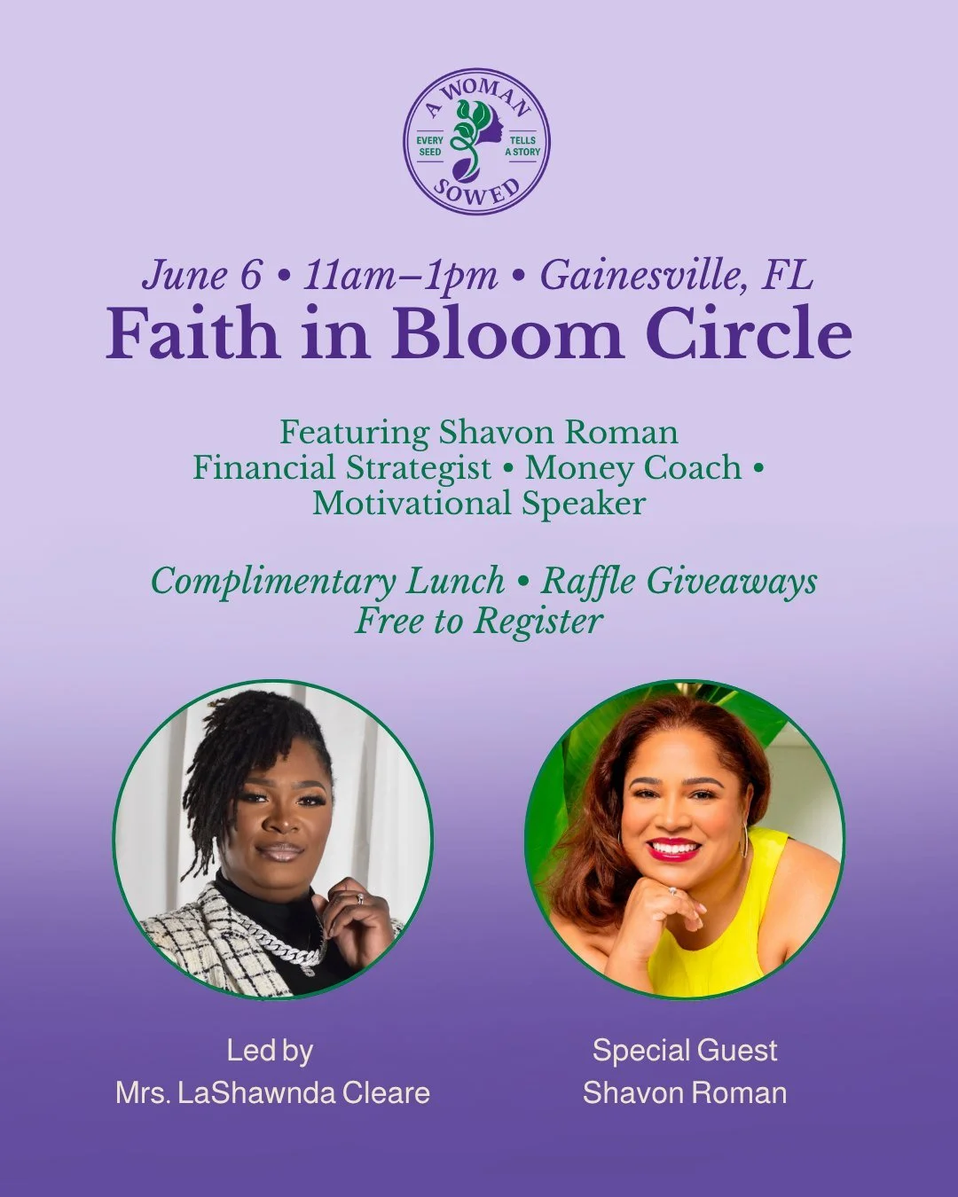 We are incredibly excited to welcome financial strategist, transformational money coach, and motivational speaker Shavon Roman as our special guest for our next Faith in Bloom Circle. 🌱

Financial peace isn&rsquo;t about having it all figured out.

