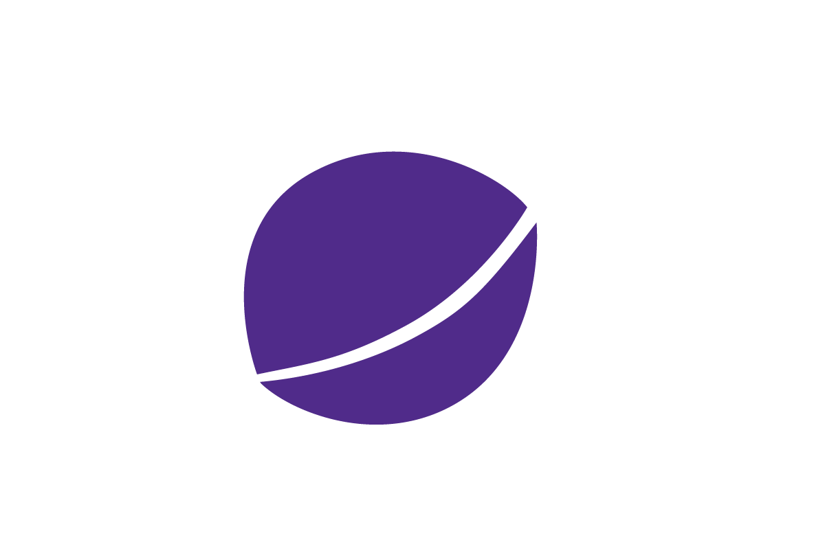 Purple circle with a curved black line and a black arc through the middle representing a stylized logo for Pepsi.
