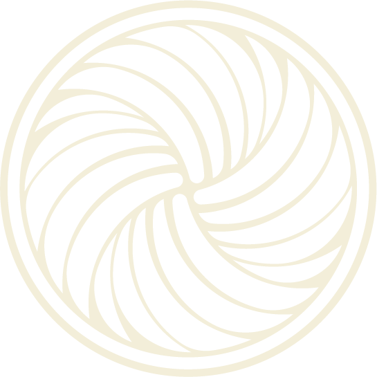 Black and white circular abstract pattern with swirling lines.