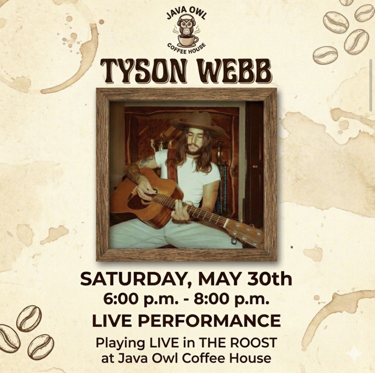 Tyson Webb solo on the patio at Java Owl Coffee
