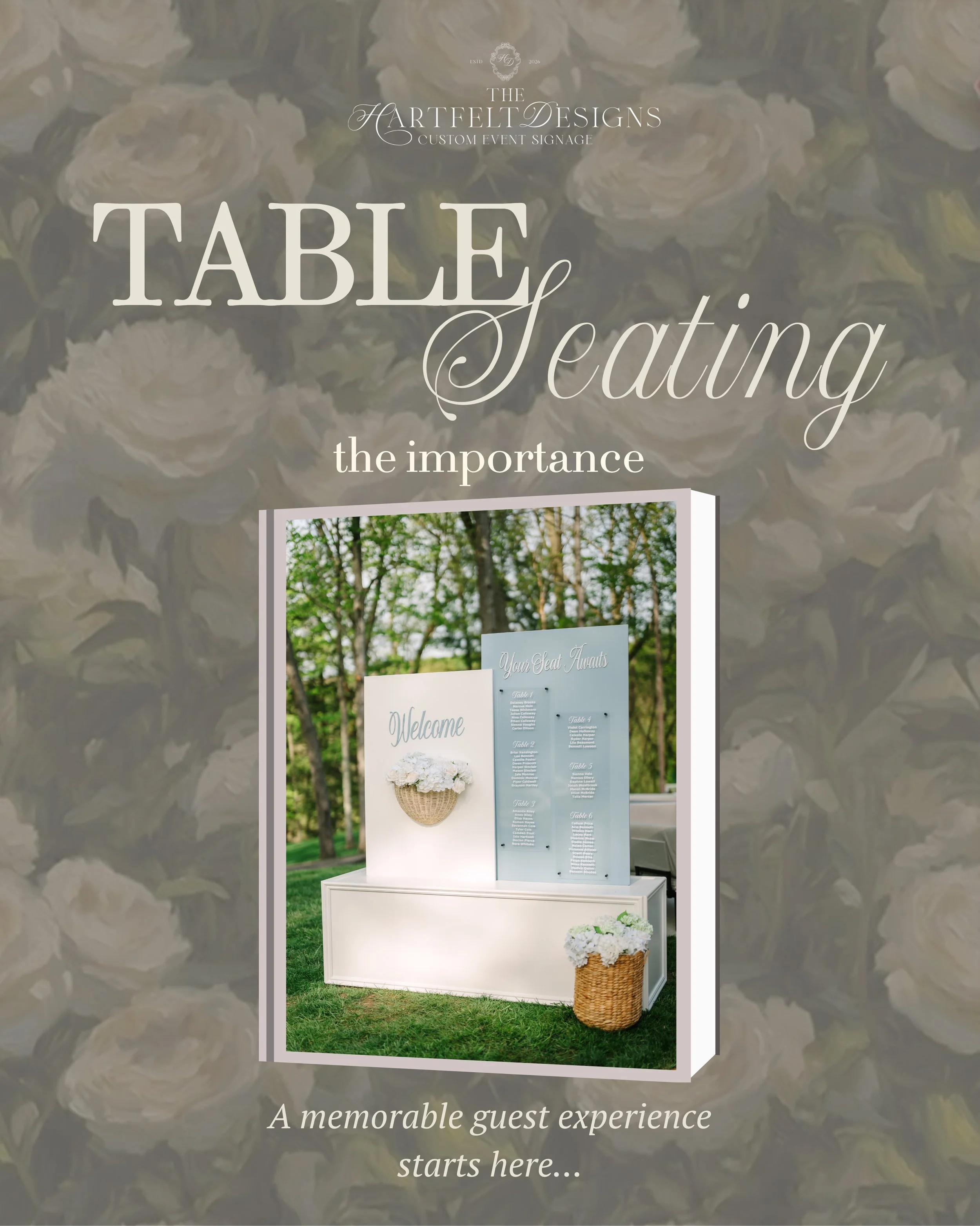 Your seating chart does so much more than tell guests where to sit.

It keeps your reception flowing, helps guests find their tables quickly, lets guests interact, and creates one of the first impressions of your reception space.

The best seating ch