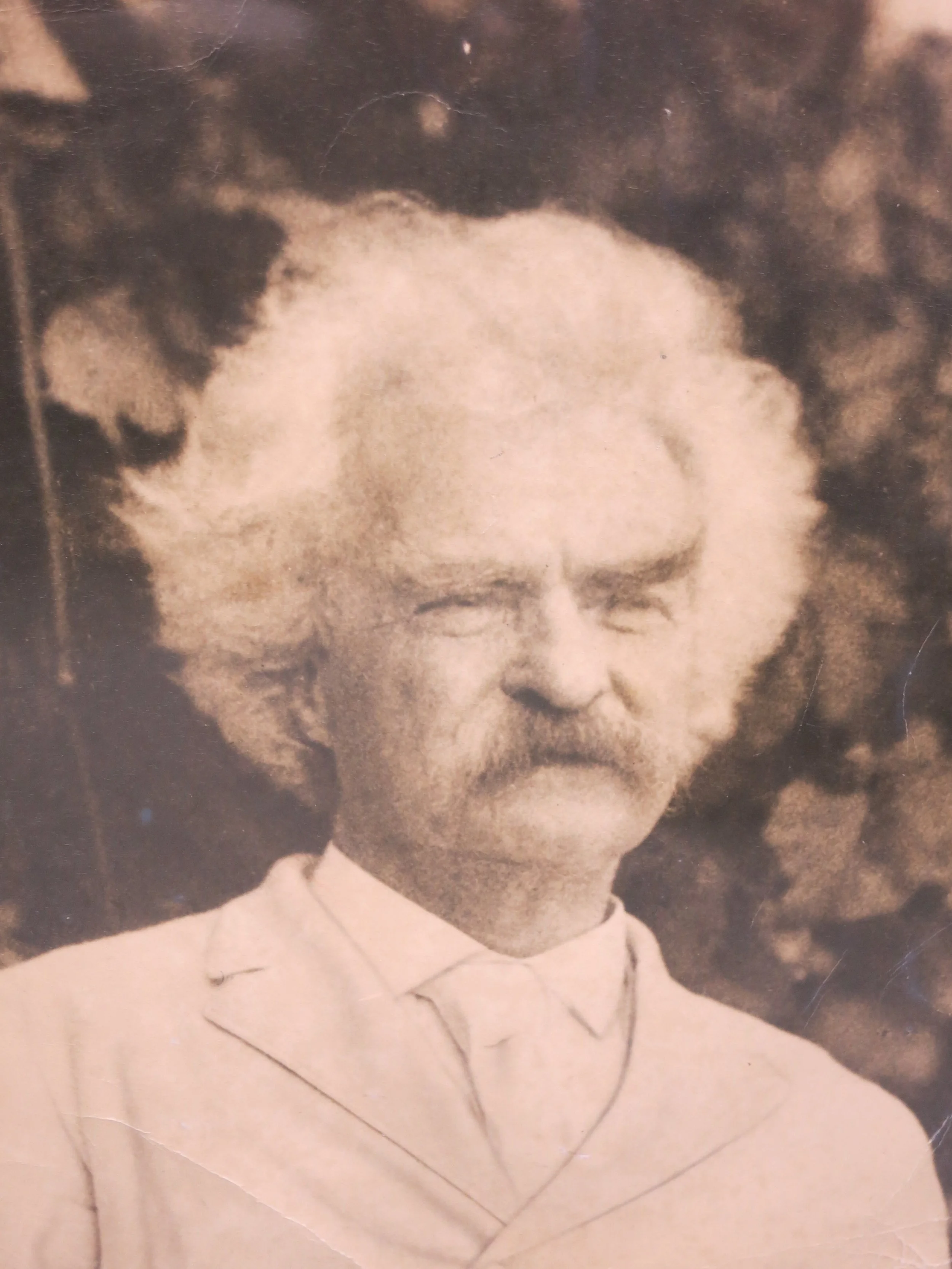 Portrait of Mark Twain taken by Dublin summer resident Elise Pumpelly Cabot during the summer of 1905 or 1906, when Twain rented summer cottages in Dublin.