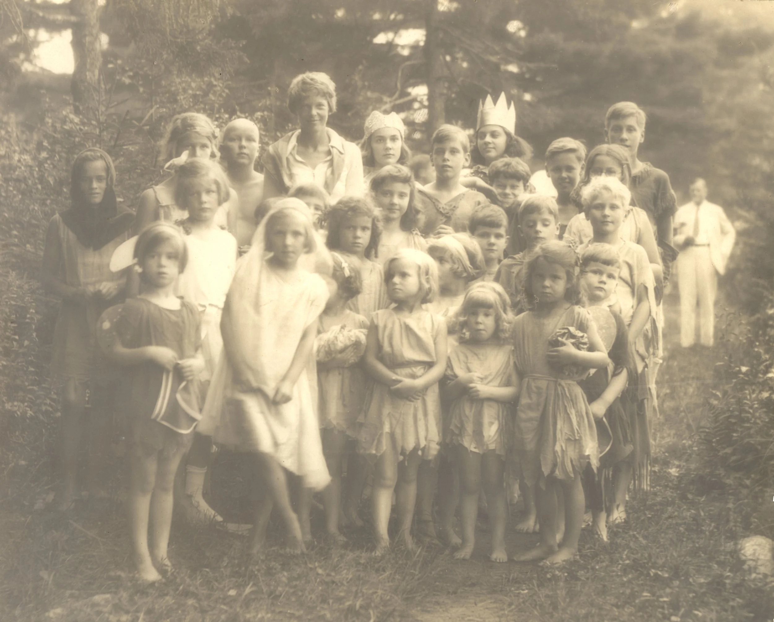Amelia Earhart and the cast of a Joseph Lindon Smith Pageant performed in her honor at Dark Pond in 1934. Earhart was a cousin of Corinna Putnam Smith.