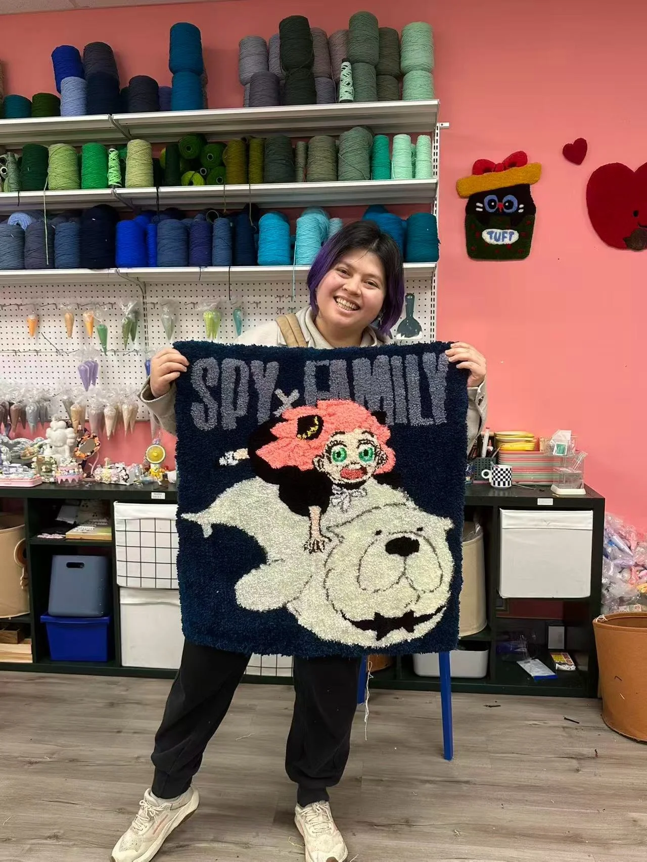 What an AMAZING job on this Spy x Family rug 🧵✨💖 absolutely LOVE how this turned out 😭🔥

The details, colors, and characters all came together so perfectly in tufted form &mdash; it&rsquo;s giving full anime magic in real life 🎀🌸

Do you guys h