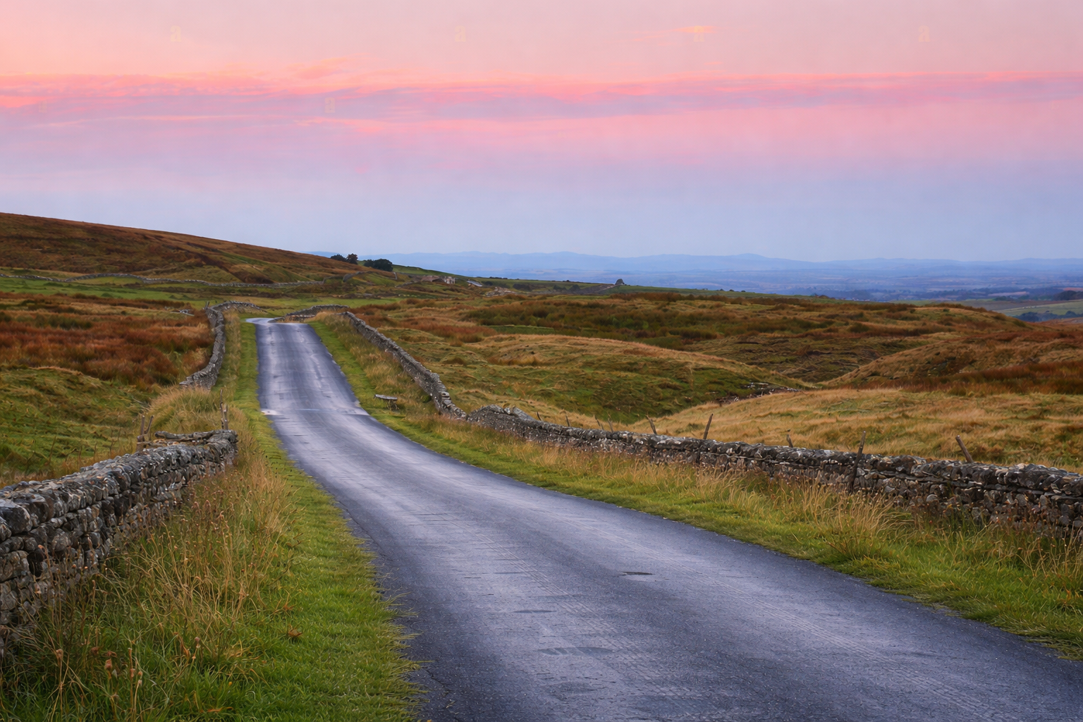 Sunset over winding country road.png