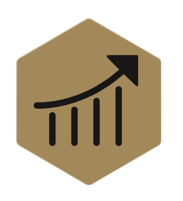 Icon of a bar chart with an upward arrow indicating growth or increase.