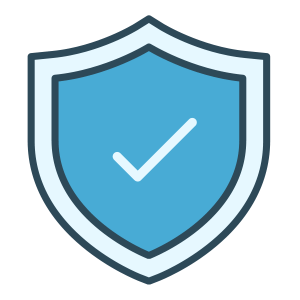 A shield icon with a checkmark inside, symbolizing security or protection.