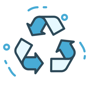 Recycling symbol with three arrows forming a triangle, in shades of blue