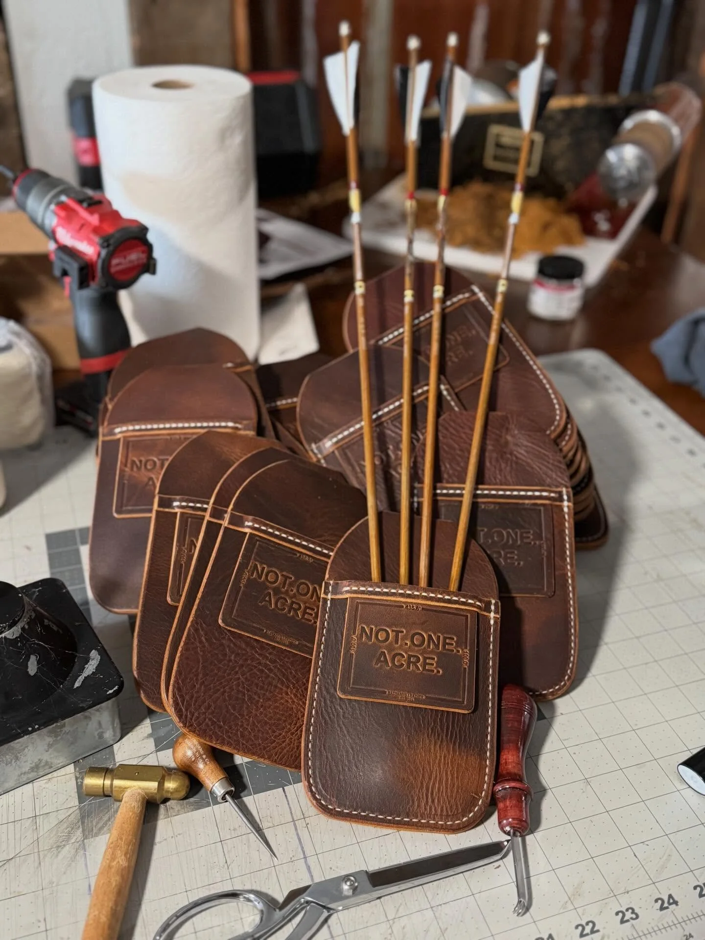 Finishing up the final stitching and riveting on #notoneacre pocket quivers. The goal is to have these live, with the website, this weekend. A couple have already been spoken for. If you want multiple and sequential numbers please let me know on the 