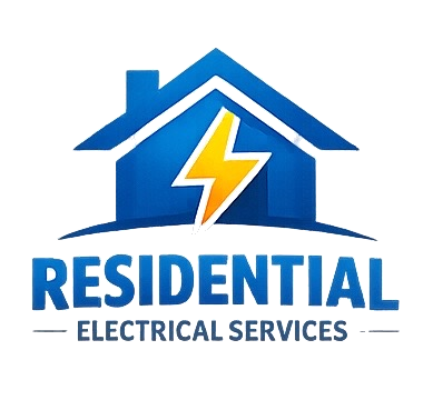 Logo of a residential electrical services company featuring a house with a lightning bolt and the words 'RESIDENTIAL ELECTRICAL SERVICES'.