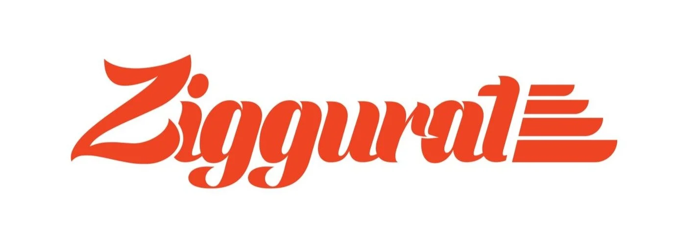 Red zigzag text spelling 'Zigurate' on a white background, with stylized lines at the end of the text.