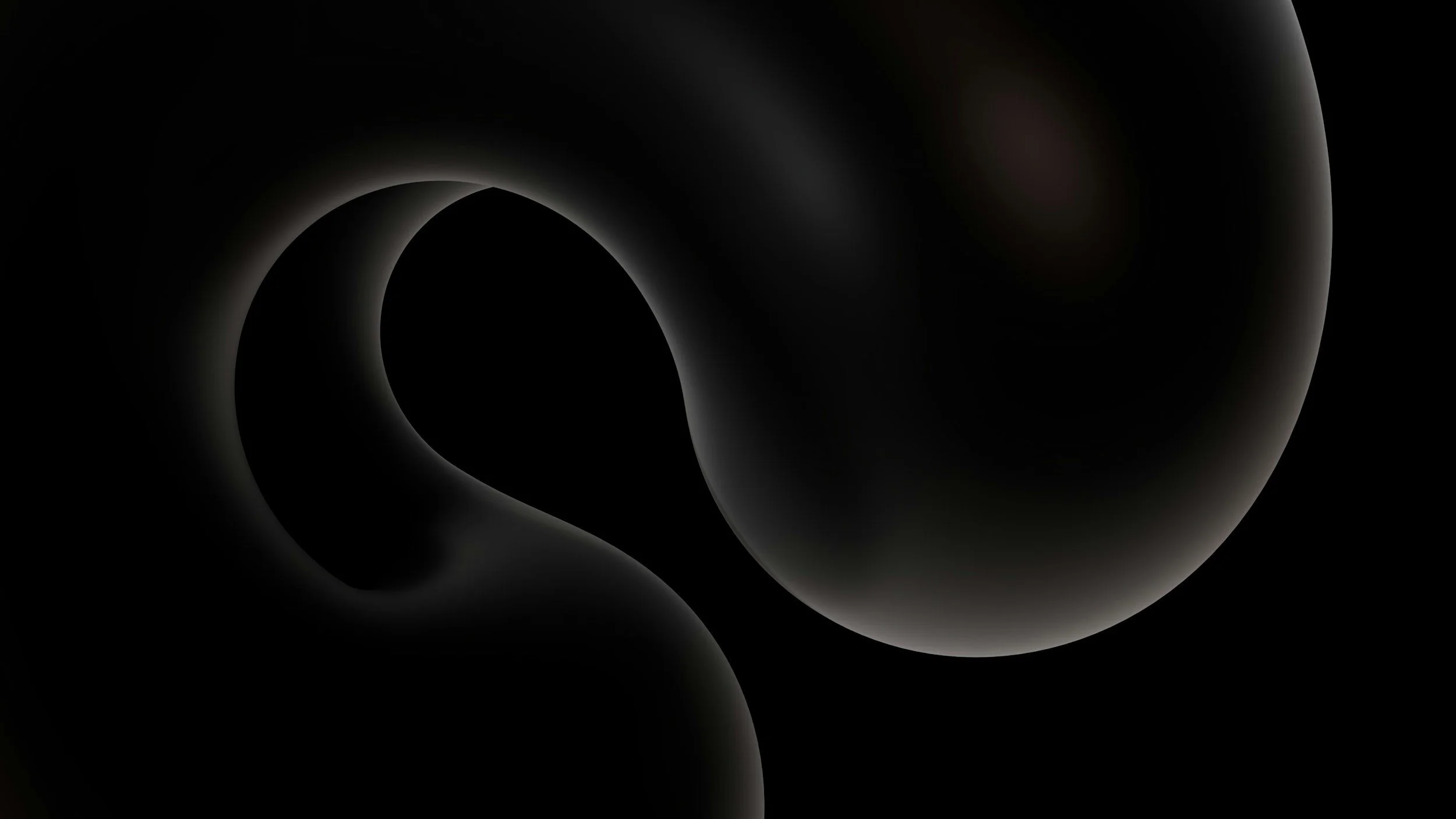 Abstract black and gray swirling shapes with glowing edges.