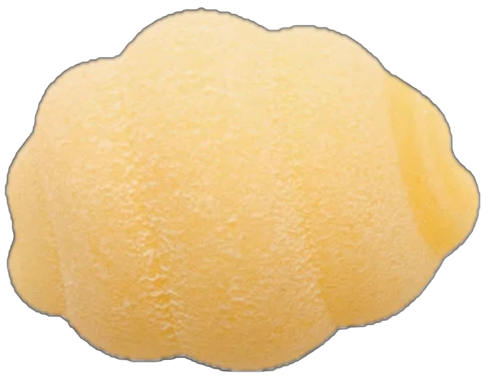 A scoop of yellow ice cream or sorbet on a black background.